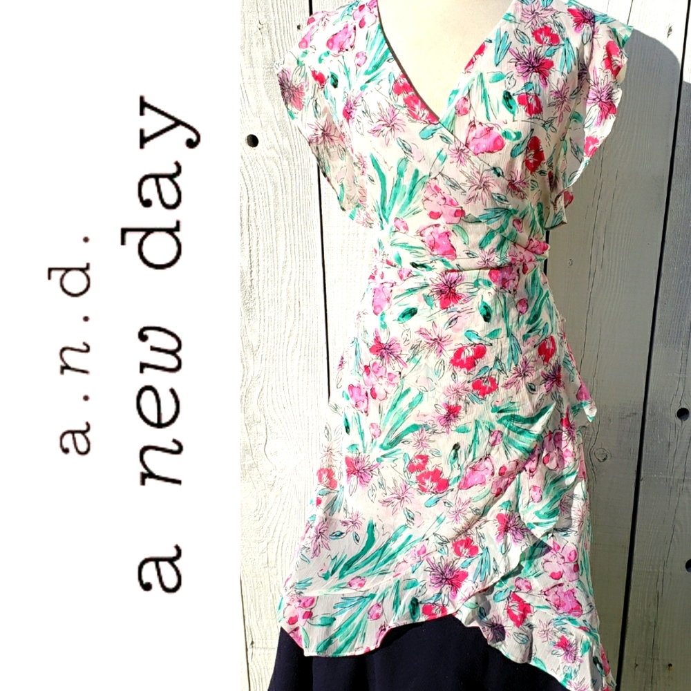 A New Day Floral Ruffle Wrap Dress